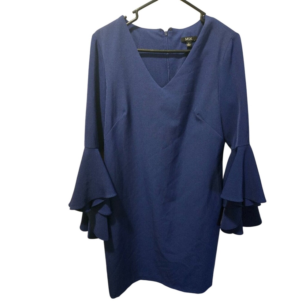 MSK Royal Blue V-Neck Triple Tier Bell Sleeve Sheath Dress 6